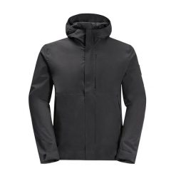 Kurtka przeciwdeszczowa męska Jack Wolfskin Mainkai. Czarne kurtki sportowe męskie Jack Wolfskin, m, bez wzorów, trekkingowe. Za 399.99 zł.
