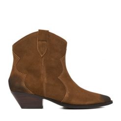 Kowbojki Badura. Brązowe botki damskie Badura, bez obcasa, na słupku, bez zapięcia. Za 279.99 zł.