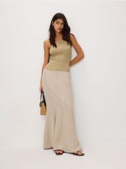 Spódnica maxi z lyocellem - beżowy. Brązowe spódnice damskie Reserved, l, bez wzorów, z lyocellu, maxi. W wyprzedaży za 55.99 zł.