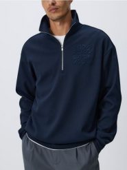 Bluza z haftem - granatowy. Niebieskie bluzy męskie Reserved, l, bez wzorów, z dzianiny, bez kaptura. Za 129.99 zł.