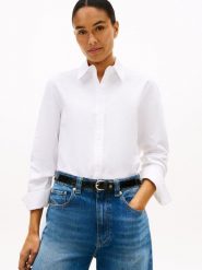 Tommy Hilfiger bluzka koszulowa Kobiety Bawełna biały, 40. Białe bluzki damskie Tommy Hilfiger, bez wzorów, z bawełny, klasyczne, bez kołnierzyka, bez ramiączek. Za 329.95 zł.