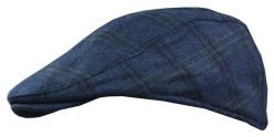 Kaszkiet Jesienno-Zimowy z Dodatkiem Wełny, Granatowo-Żółty w Kratkę, Męski z Gumką - Pako Jeans. Niebieskie czapki i kapelusze męskie Pako Jeans, na jesień, bez wzorów, z jeansu. Za 65.00 zł.