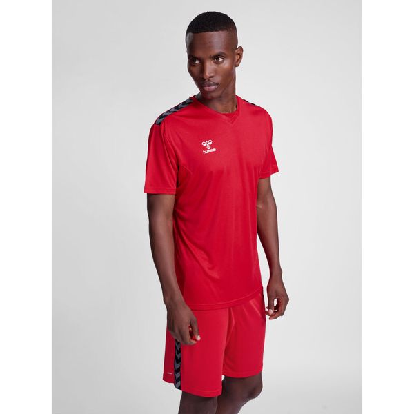 Jersey Hummel Authentic Pl. Czerwone koszulki sportowe męskie Hummel, bez wzorów, z jersey, bez kołnierzyka, bez ramiączek, do piłki ręcznej. Za 191.00 zł.