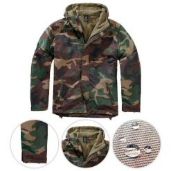 Kurtka turystyczna męska Brandit Frontzip Windbreaker Woodland. Brązowe kurtki męskie Brandit, l, bez wzorów, bez kaptura. Za 292.91 zł.