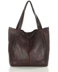 Miękka torba typu shopper skórzana na ramię - MARCO MAZZINI - ciemny brąz. Brązowe torby na ramię damskie bez wzorów, ze skóry, na ramię, bez dodatków. Za 376.99 zł.
