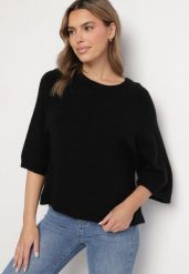 Czarny Sweter z Wełną i Krótszym Rękawem Dannalie. Czarne swetry damskie Born2be, uniwersalny, bez wzorów, z jeansu, eleganckie, bez kołnierzyka, bez ramiączek, krótkie, bez kaptura. Za 159.99 zł.