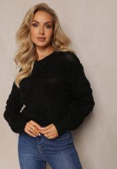 Czarny Sweter z Wełną i Bawełną z Pluszowymi Wstawkami Alrua. Czarne swetry damskie Renee, na zimę, m, bez wzorów, z bawełny, casualowe, bez kołnierzyka, bez ramiączek, bez kaptura. Za 84.99 zł.