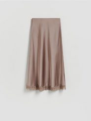 Spódnica z koronką - brązowy. Brązowe spódnice damskie Reserved, l, bez wzorów, z koronki, rozkloszowane. Za 119.99 zł.