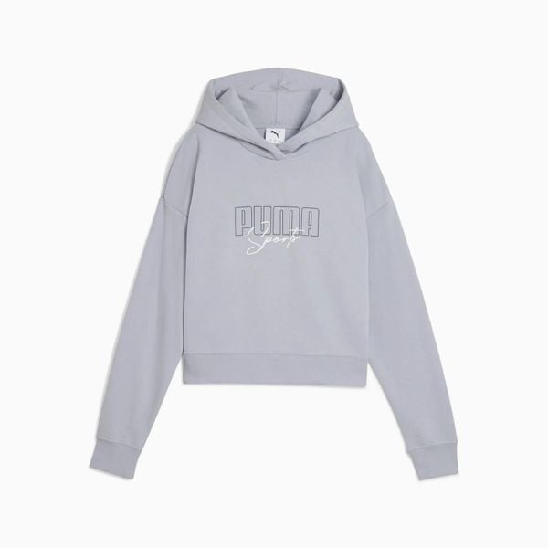 Bluza damska Puma ELEVATED GRAPHIC CROPPED TR szara 68950020 rozmiar XL. Szare bluzy damskie Puma, l, z aplikacjami, z bawełny, z kapturem. Za 195.83 zł.