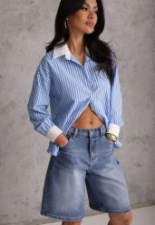 Niebieskie Szorty Jeansowe z Bawełny Jorts High Waist Sirenora. Niebieskie szorty damskie Renee, na lato, l, bez wzorów, z bawełny, z podwyższonym stanem. Za 89.99 zł.