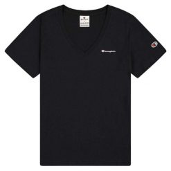Damska Prążkowana Koszulka. Czarne t-shirty damskie Champion, bez wzorów, prążkowane, casualowe, bez kołnierzyka. Za 125.99 zł.