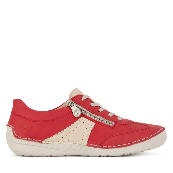 Półbuty Rieker. Czerwone półbuty damskie Rieker, bez wzorów, bez obcasa, na płaskiej podeszwie, bez zapięcia. Za 339.99 zł.