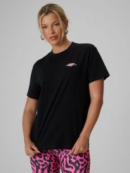 4F T-shirt loose z nadrukiem damski - czarny XS. Czarne koszulki sportowe damskie 4f, s, bez wzorów, z bawełny, bez kołnierzyka, bez ramiączek, trekkingowe. Za 79.99 zł.