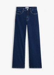 Jeansy wide leg z wysokim stanem z bawełny organicznej. Niebieskie jeansy damskie bonprix, z podwyższonym stanem. Za 159.99 zł.