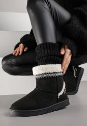 Czarne Wsuwane Śniegowce Zdobione Futrem i Haftem Mevittia. Czarne śniegowce i trapery damskie Born2be, z jeansu. Za 109.99 zł.