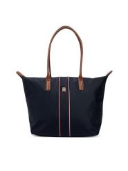 Tommy Hilfiger Torebka Popette Tote Corp AW0AW17706 Granatowy. Niebieskie torebki do ręki damskie Tommy Hilfiger, bez wzorów, z materiału, bez dodatków. Za 449.99 zł.