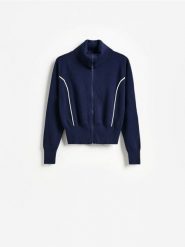 Bluza z wysoką stójką - granatowy. Niebieskie bluzy damskie Reserved, l, bez wzorów, z dzianiny, bez kaptura. Za 129.99 zł.