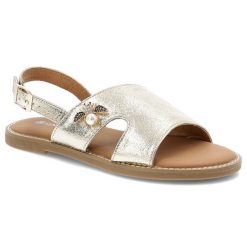 Sandały damskie Vinceza, na płaskim obcasie eleganckie ze sprzączką z ozdobą, złote, 17378-GD. Żółte sandały damskie VINCEZA, z aplikacjami, bez obcasa, na płaskiej podeszwie, bez zapięcia. Za 109.00 zł.