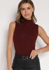 Bordowy Bawełniany Top o Dopasowanym Kroju z Półgolfem Unarisa. Czerwone bluzki damskie Born2be, m, bez wzorów, z bawełny, klasyczne, bez kołnierzyka, bez ramiączek. Za 44.99 zł.
