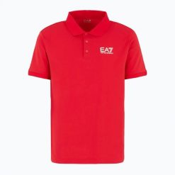 Koszulka męska EA7 Emporio Armani Train Visibility Polo. Czerwone koszulki polo męskie EA7 Emporio Armani, m, bez wzorów, z bawełny, eleganckie, bez ramiączek. Za 359.99 zł.
