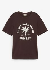 T-shirt z czystej bawełny. Brązowe t-shirty męskie bonprix, m, bez wzorów, z bawełny, bez kołnierzyka. Za 42.99 zł.