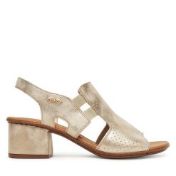 Sandały Rieker. Żółte sandały damskie Rieker, bez wzorów, bez obcasa, na słupku, bez zapięcia. Za 319.99 zł.