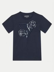 Guess T-Shirt L5GI09 K8HM4 Granatowy Regular Fit. Niebieskie t-shirty dla chłopców Guess, z aplikacjami, z bawełny, bez ramiączek. Za 69.99 zł.