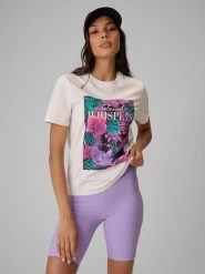 4F T-shirt relaxed z nadrukiem damski - biały XS. Białe t-shirty damskie 4f, xs, bez wzorów, z bawełny, wakacyjne, bez kołnierzyka. W wyprzedaży za 39.99 zł.