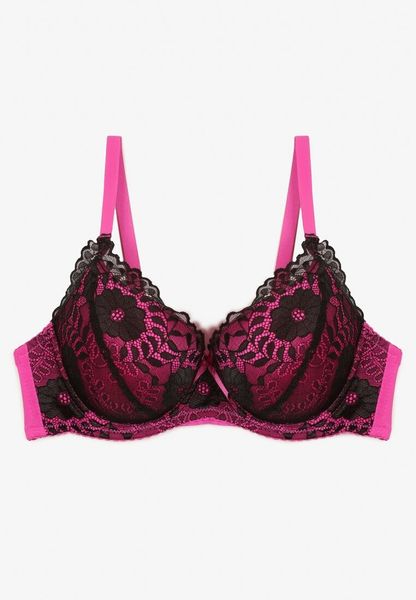 Czarno-Fuksjowy Koronkowy Biustonosz Full Cup Lanomira. Czarne biustonosze Renee, bez wzorów, z jeansu. Za 29.99 zł.