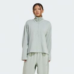 Bluza Soft Lux Quarter-Zip. Zielone bluzy damskie Adidas, l, bez wzorów, z bawełny, bez kaptura. Za 307.70 zł.