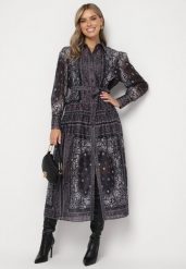 Czarna Rozkloszowana Sukienka w Koszulowym Stylu z Dodatkiem Bawełny oraz Paskiem Merilisse. Czarne sukienki damskie Born2be, l, bez wzorów, z bawełny, bez kołnierzyka, bez ramiączek, maxi, koszulowe. Za 239.99 zł.