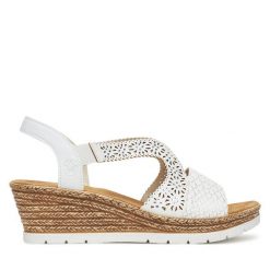 Sandały Rieker. Białe klapki damskie Rieker, bez wzorów, bez obcasa, na koturnie, bez zapięcia. Za 223.99 zł.