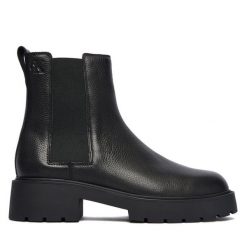 Sztyblety Calvin Klein. Czarne botki damskie Calvin Klein, bez obcasa, na płaskiej podeszwie, bez zapięcia. Za 749.99 zł.
