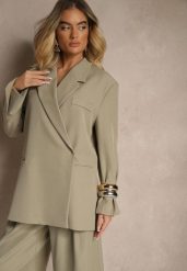 Jasnozielona Pudełkowa Marynarka Dwurzędowa o Fasonie Oversize Cornelise. Zielone żakiety damskie Renee, m, bez wzorów, z jeansu, biznesowe. Za 219.99 zł.