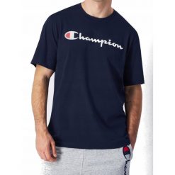 Koszulka T-shirt męska CHAMPION bawełna. Niebieskie t-shirty męskie Champion, m, bez wzorów, z bawełny, bez kołnierzyka. Za 95.00 zł.