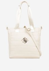 Biała Torebka Typu Shopper z Paskiem Crossbody i Aplikacją Zdobiona Pikowaniem Fleomira. Białe torby na ramię damskie Renee, z aplikacjami, z jeansu, pikowane, bez dodatków. Za 99.99 zł.