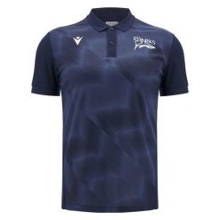 Polo Sale Sharks Travel 2024/25 2024/25. Niebieskie koszulki polo męskie Macron, m, bez wzorów, bez ramiączek. Za 255.50 zł.
