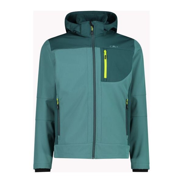 Kurtka z zamkiem błyskawicznym z kapturem CMP. Zielone kurtki męskie CMP, bez wzorów, z softshellu, trekkingowe. Za 331.50 zł.