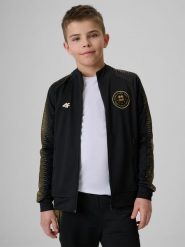 4F Bluza sportowa szybkoschnąca dziecięca 4F JUNIOR x Robert Lewandowski - czarna 134/140 (8-10 lat). Czarne bluzy dla chłopców 4f, bez wzorów, z materiału, bez ramiączek, bez kaptura. Za 179.99 zł.