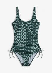 Kostium kąpielowy z troczkami. Zielone kostiumy jednoczęściowe damskie bonprix, bez wzorów. Za 119.99 zł.