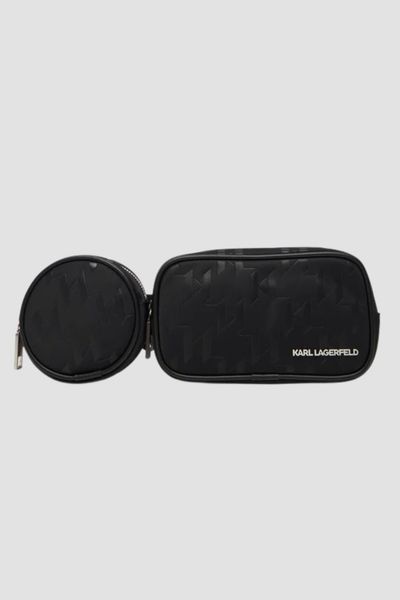 KARL LAGERFELD Czarna męska nerka podwójna z monogramem. Czarne saszetki męskie KARL LAGERFELD, eleganckie. W wyprzedaży za 869.99 zł.