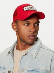 Guess Jeans Czapka z daszkiem M5RZ17 WF8V1 Czerwony. Czerwone rękawiczki męskie Guess Jeans, z aplikacjami, z bawełny. Za 129.99 zł.