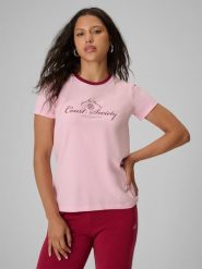 4F T-shirt regular z nadrukiem damski - różowy XL. Czerwone koszulki sportowe damskie 4f, m, bez wzorów, z bawełny, bez kołnierzyka, bez ramiączek, tenisowe. Za 59.99 zł.