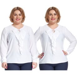 Wyjątkowa biała bluzka z żabotem PLUS SIZE. Bluzki damskie marki Moda Size Plus Iwanek. Za 95.00 zł.