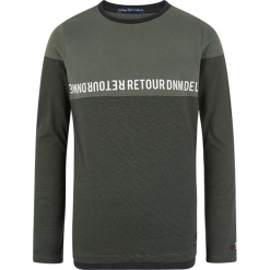 Koszulka w kolorze zielonym. Zielone t-shirty dla chłopców marki Retour denim de Luxe, z nadrukiem, z bawełny, z długim rękawem. W wyprzedaży za 82.95 zł.