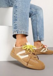Brązowe Sneakersy z Geometrycznymi Paskami i Podwójnym Wiązaniem Florlevi. Brązowe obuwie sportowe damskie Renee, bez wzorów. Za 89.99 zł.