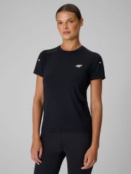 4F Koszulka trekkingowa z włókna bambusowego damska - czarna XL. Czarne t-shirty damskie 4f, s, bez wzorów, z materiału, klasyczne, bez kołnierzyka. Za 119.99 zł.