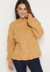 Żółty Sweter o Luźnym Kroju i Wzorzystym Splocie ze Ściągaczami Elondrae. Żółte swetry damskie Born2be, uniwersalny, bez wzorów, z bawełny, eleganckie, bez kołnierzyka, bez ramiączek, długie, bez kaptura. Za 149.99 zł.