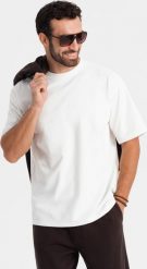 Męski bawełniany t-shirt LOOSE FIT z okrągłym dekoltem kremowy V2 OM-TSBC-0234 L. Białe t-shirty męskie Ombre, l, bez wzorów, z bawełny, bez kołnierzyka. Za 136.15 zł.
