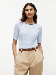 Tommy Hilfiger koszulka z dzianiny Kobiety Bawełna (100%) niebieski, XL. Niebieskie koszulki sportowe damskie Tommy Hilfiger, xl, bez wzorów, z bawełny, bez kołnierzyka, bez ramiączek. Za 489.95 zł.